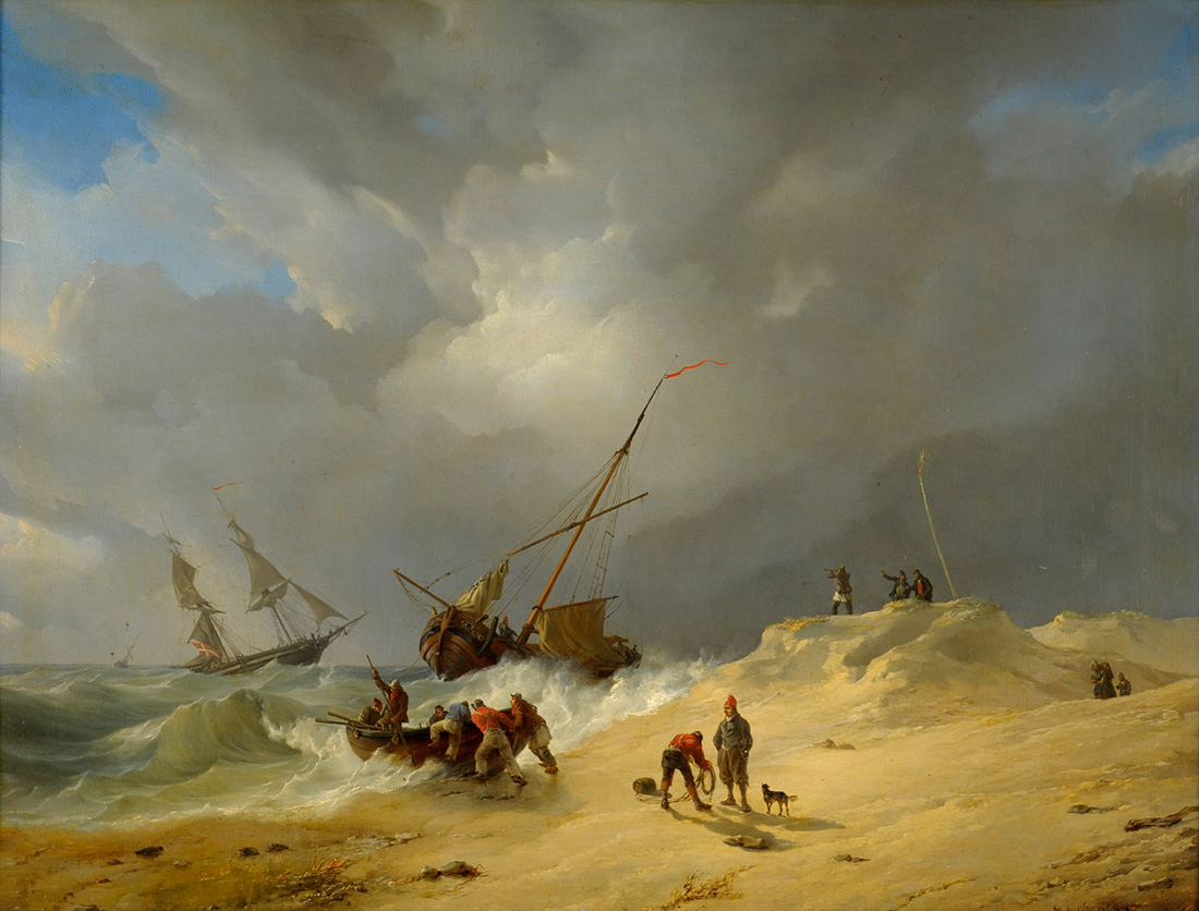 coastal scene with fishing boat